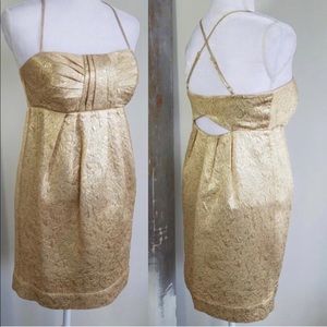 BCBGMAXAZRIA PARIS Gold Spaghetti Strap Mini Dress